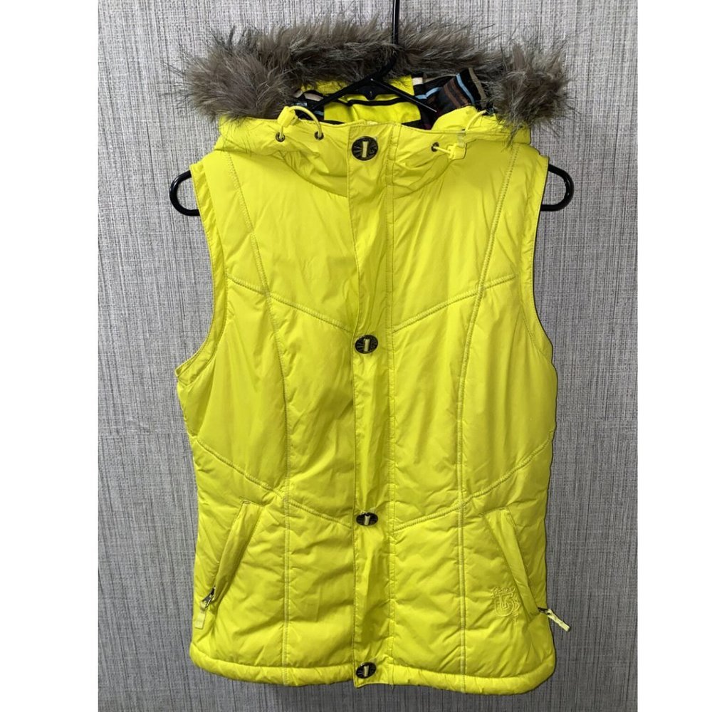 Burton Full Zip Puffer Vest w/ Fur Trim Hood - M